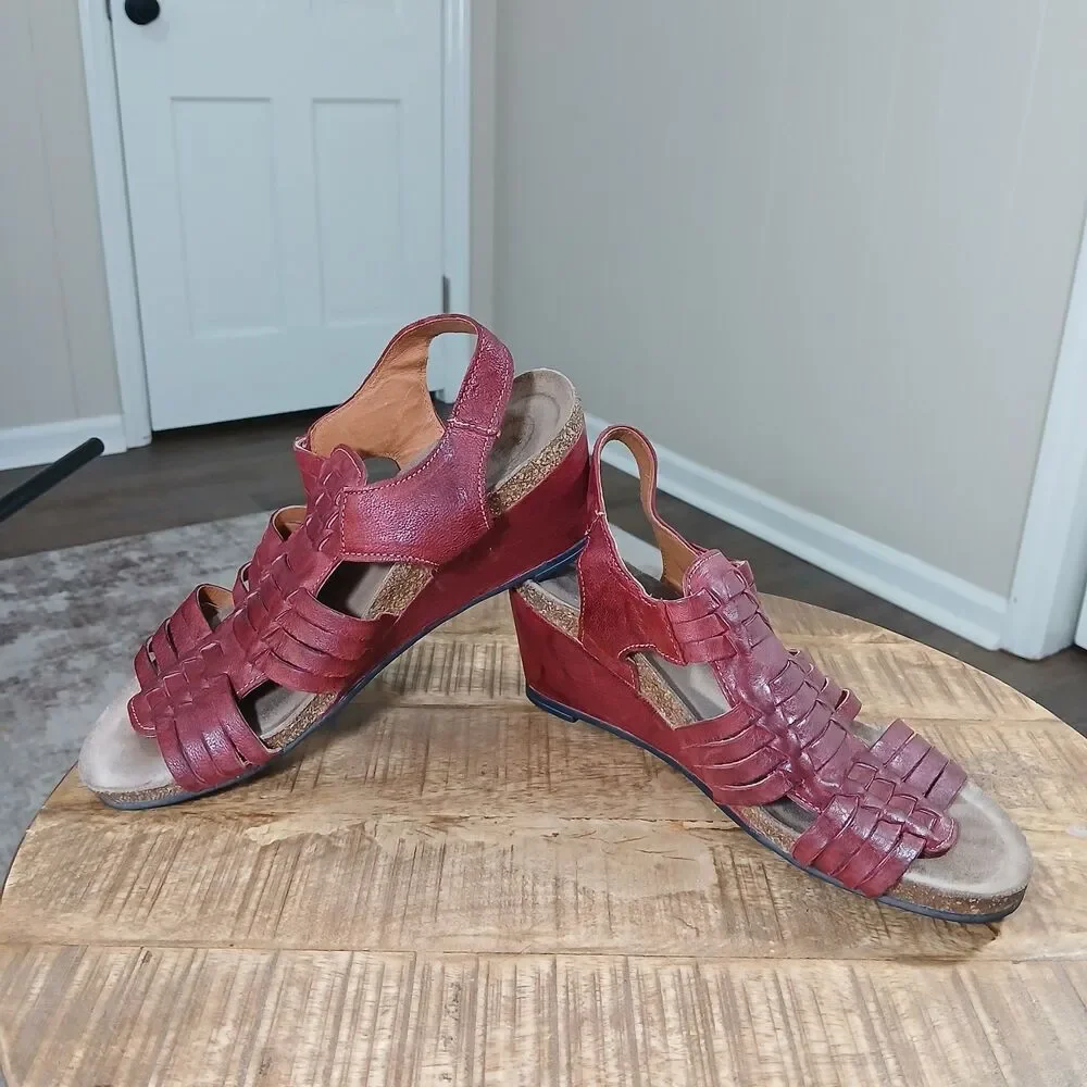 Taos Red Leather Woven Wedge Sandals Huarache Strappy Comfort Shoes EU 39 US 8 - Picture 11 of 16